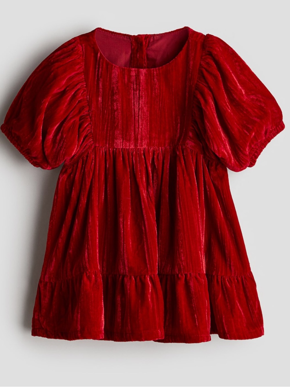 H&M Red Velvet Puff-Sleeve Party Dress